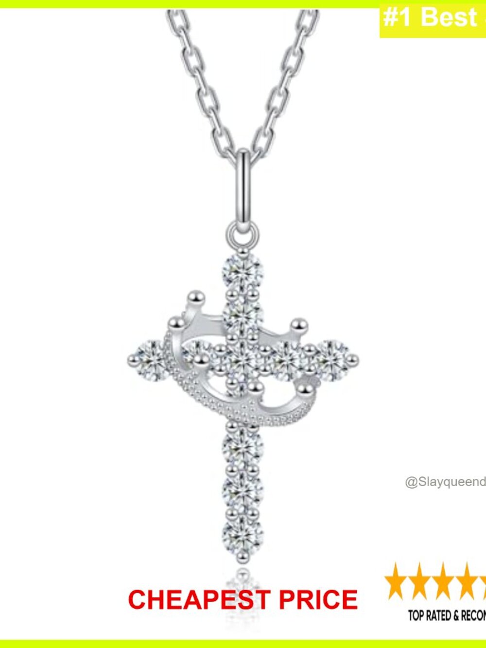 Moissanite Cross Necklace 925 Sterling Silver Crown Pendant Adjustable Chain